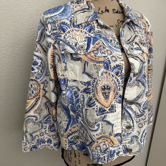 Chico's Paisley Floral Print Lightweight Jacket Size 2 Cotton Boho Colorful - Picture 4 of 14